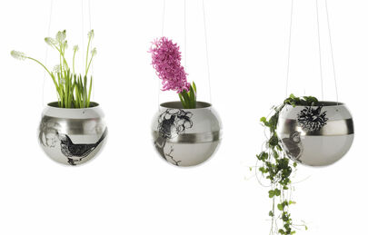 SiLVER . hanging flower vases